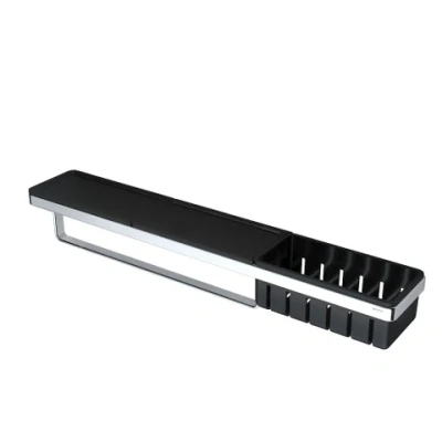 Afbeelding van Geesa Frame Planchet met handdoekrek en douchemand Zwart / Chroom