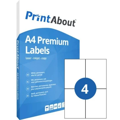 Afbeelding van White Label A4 stickervel 4 per vel (105mm x 148mm)