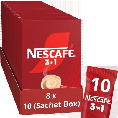Afbeelding van NESCAFÉ 8 stuks 3 in 1 sticks voor oploskoffie met crème en suiker, van de fijnste cafeïnehoudende koffiebonen (10 x 16,5 g)