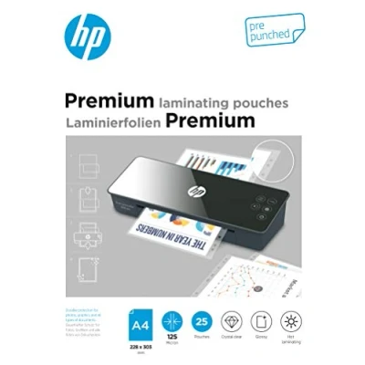 Afbeelding van HP 9122 Premium Lamineerfolies A4 Geperforeerd Lamineerhoezen voor Warm Lamineren Glanzend 125 Micron 25 Stuks