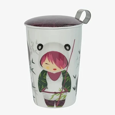 Afbeelding van Eigenart TEAEVE Little Animals Panda theebeker + theezeefje porselein theeset tea for one set anime