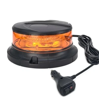 Afbeelding van AOJO LED zwaailicht geel 12V 24V oranje magnetische basis voorbedraad 2,8m kabel met schakelaar Compact ECE R65/R10