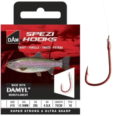 Afbeelding van DAM Spezi Trout Red (10 pcs) Maat : 70cm haak 8 0,20mm