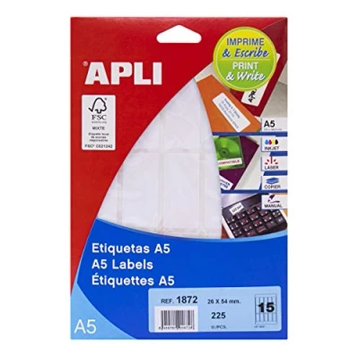 Afbeelding van APLI 1872 etiketten A5 wit 26,0 x 54,0 mm 15 vellen