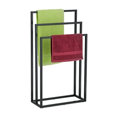 Afbeelding van Relaxdays handdoekrek badkamer zwart handdoekhouder modern handdoekenstandaard