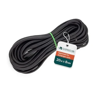 Afbeelding van CargoVA Rubberen touw, 8 mm, 20 m, zwart, 80% rekbaar, weerbestendig, elastisch touw voor aanhangers, zonnezeil, zeil enz