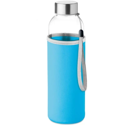 Afbeelding van Glazen drinkfles Waterfles Drinkflessen Waterflessen volwassenen Met beschermhoes 500 ml RVS Lichtblauw