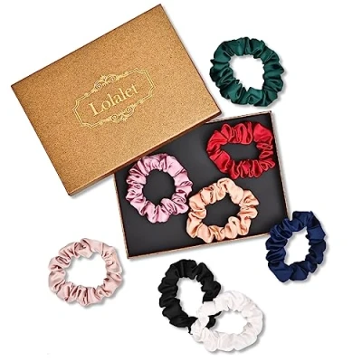 Afbeelding van Lolalet Haarelastiekjes van satijn, elastisch, haarelastiekjes, haarelastiek, scrunchie, kleurrijk, haaraccessoires voor dames of meisjes, donkere kleuren