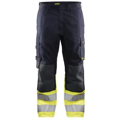 Image de Pantalon multinormes inhérent marine/jaune fluo, poches côtés en biais