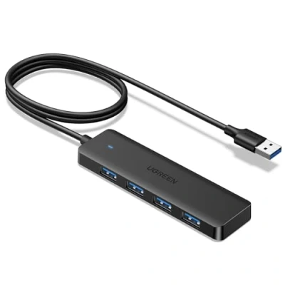 Afbeelding van UGREEN USB 3.0 hub, 4 poorten, datahub, ultradun, multiport, 3.0, 5 Gbit/s, hoge snelheid, compatibel met MacBook Pro, iMac, Surface XPS PC, laptop, stick, harde schijf, toetsenbord, muis