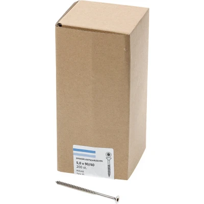Afbeelding van Spaanplaatschroef RVS platverzonken kop TX25 deeldraad 5.0X90/60 (per 200 stuks)