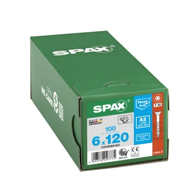 Afbeelding van Spax spaanplaatschroeven platverzonken kop RVS T Star T30 deeldraad 6.0 x 120mm
