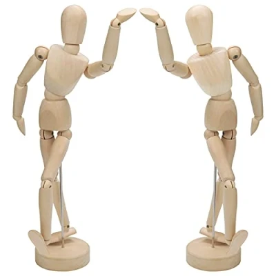 Afbeelding van Kurtzy 30,5 cm Houten Mannelijke &amp; Vrouwelijke Mensen Lichaam Tekenen Mannequins met Standaard (2 Pak) Flexibel Gewrichten Artiesten Manneken Model Gearticuleerde Kunst Figuren Huis Decor