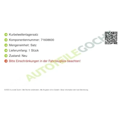 Afbeelding van KOLBENSCHMIDT 77601600 Krukasaslagerset