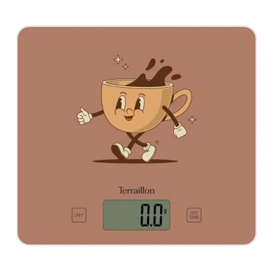 Afbeelding van TERRAILLON T1040 Retro Coffee Elektronische plantenweegschaal, glasplaat, capaciteit 3 kg, schaal 1g, tarra, vloeibare omzetting, ultradun en compact LCD display