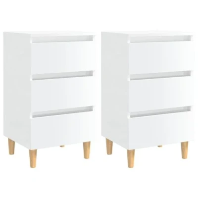 Afbeelding van Nachtkastjes 2 st met houten poten 40x35x69 cm hoogglans wit