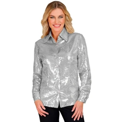 Afbeelding van Widmann Jaren 80 &amp; 90 Kostuum Pailletten Blouse Silver Shine Vrouw Zilver Large / XL Carnavalskleding Verkleedkleding