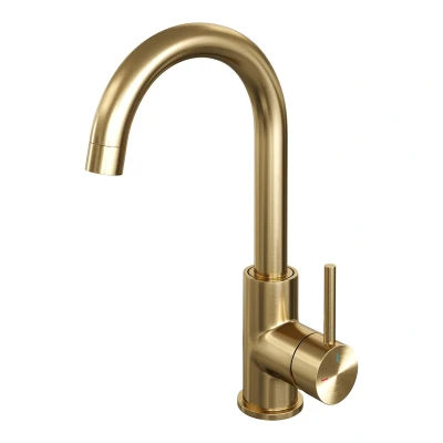 Afbeelding van Brauer Gold Edition Wastafelmengkraan opbouw hoog draaibaar platte uitloop model C PVD geborsteld goud