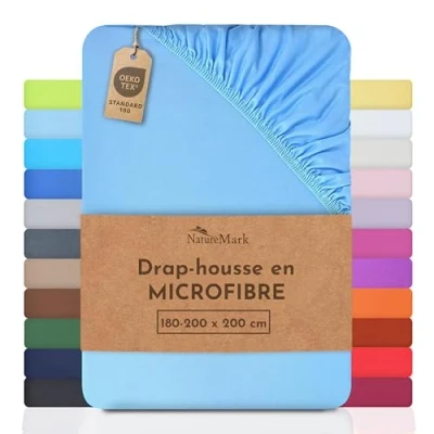 Image de NatureMark drap de lit en microfibre à prix réduit ! beaucoup tailles et couleurs marchandise marque (drap 180x200 200x200 cm, Bleu Clair)