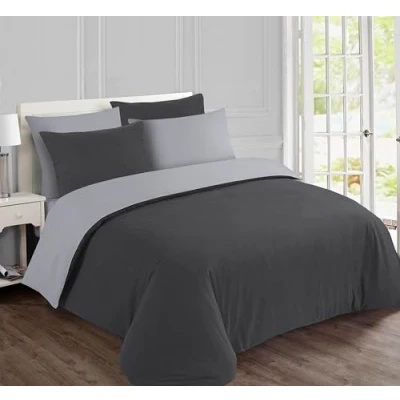 Image de Vision Parure De Couette Flanelle Bicolore 1 Housse 240x260 Cm + 2 Taies Doreillers 65x65 Gris Anthracite