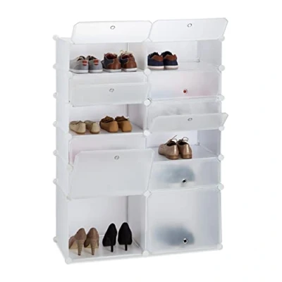 Afbeelding van schoenenkast kunststof 12 vakken 24 paar steeksysteem 125x94x37 cm wit