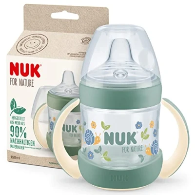 Afbeelding van NUK for Nature Drinkbeker, 6 18 maanden, 150 ml, handgrepen en tuit van duurzame siliconen, lekvrij, anti koliek, temperatuurregeling, BPA vrij, groen