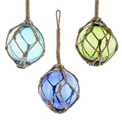 Afbeelding van FRANK FLECHTWAREN Set van 3 maritieme decoratieve glazen ballen