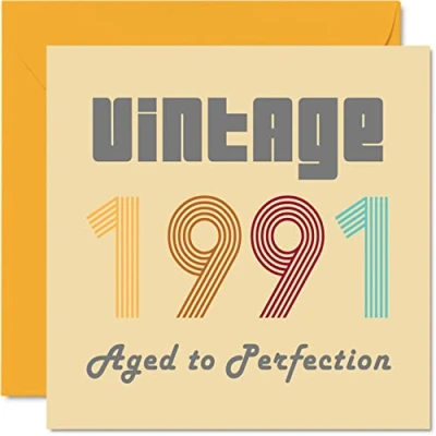Image de Stuff4 Cartes d&#039;anniversaire 33 ans pour homme et femme Vintage 1991 Aged To Perfection Carte amusante elle lui, 145 mm x meilleure amie, maman, papa, frère, sœur,