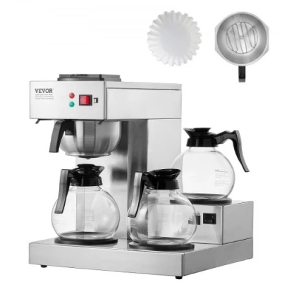 Image de VEVOR Cafetière Filtre Commerciale 12 Tasses avec 3 Carafes en Verre Réchauds