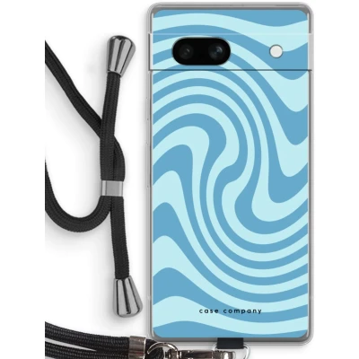 Afbeelding van Case Company® hoesje met Koord geschikt voor Google Pixel 7A Swirl Blauw Telefoonhoesje Zwart Bescherming aan alle Kanten en Over de Schermrand
