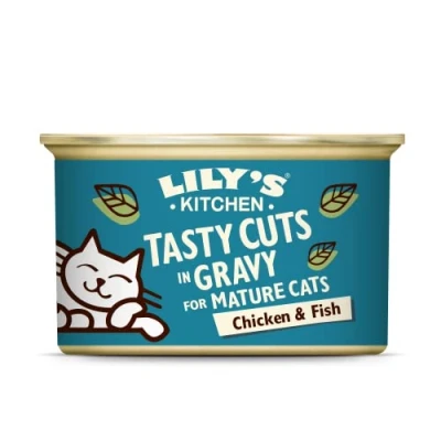 Afbeelding van Lily&#039;s Kitchen Cat Mature Chicken / Fish Tasty Cuts In Gravy Kattenvoer 24 x 85 gram