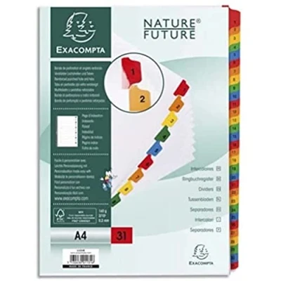 Afbeelding van EXACOMPTA Digitale tabbladen met 31 posities in wit karton 170 g, Mylar® tabbladen. Formaat A4