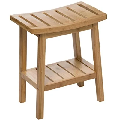 Afbeelding van 5Five Douche of bijzet krukje bamboe hout lichtbruin L40 x B25 H46 cm