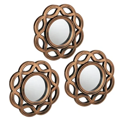 Afbeelding van Relaxdays spiegel set gouden wandspiegel 3 stuks sierspiegel woonkamer muurspiegel