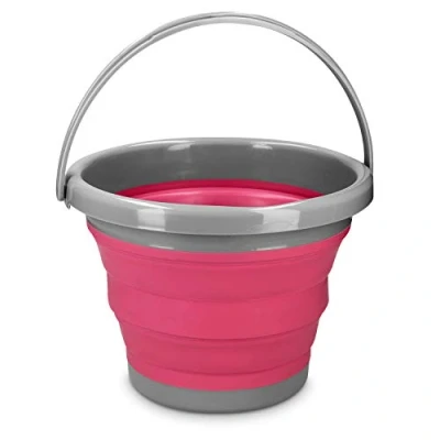 Afbeelding van Navaris emmer Opvouwbare van siliconen Inhoud 5 liter Schoonmaakemmer/huishoudemmer/sopemmer Rood