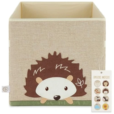 Afbeelding van Bieco opbergdoos voor kinderen, egelmotief, ca. 36 liter, opvouwbaar, schattig speelgoedkist Kallax rek, 33 x cm, dozen speelgoed, opbergdoos, mand