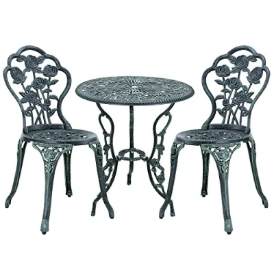 Afbeelding van bistroset, vintage, tuintafel en stoelen, gietijzer, aluminium, glanzend groen