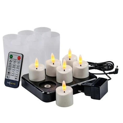 Afbeelding van 3D oplaadbare LED thee/waxinlichtjes 105 uur waterdicht met Afstandsbediening 6 stuks timerfunctie