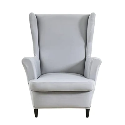 Afbeelding van CHNSHOME Hoes voor oorfauteuil, rekbaar, overtrek met oren, 2 delig, beschermhoes, bedrukte oorfauteuilhoes