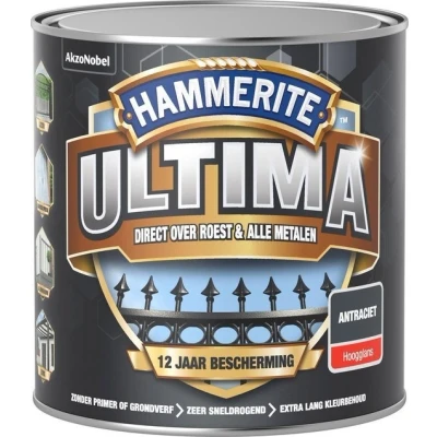 Afbeelding van Hammerite Ultima Metaallak Hoogglans Antraciet 0,75 liter Kunststof &amp; metaal verf