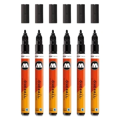 Afbeelding van Molotow One4All 127HS Acrylstiften, glanzend, 6 stuks (lijndikte 2,0 mm, zeer dekkend en permanent, sneldrogend, navulbaar, voor bijna alle oppervlakken)
