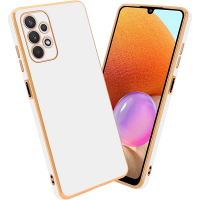 Afbeelding van Cadorabo Hoesje geschikt voor Samsung Galaxy A32 5G in Glossy Wit Goud Beschermhoes Case Cover van flexibel TPU silicone en met camerabescherming