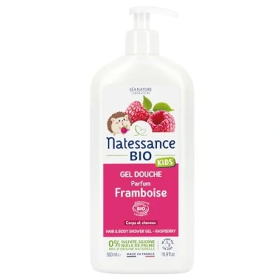 Image de Natessance Gel Douche Corps Et Cheveux Kids Framboise Certifié Bio Cosmos Organic Flacon 100% végétal 500 ml