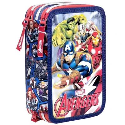 Afbeelding van Clondo Drievoudig gevulde etui voor kinderen, 45 schoolaccessoires, 3 ritssluitingen, georganiseerde vakken, kleurpotloden, viltstiften, lijm, schaar, meisjes en jongens, Avengers 23,