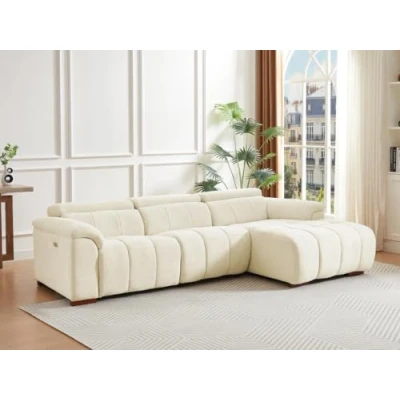 Afbeelding van Vente unique Elektrische relaxbank met rechtse hoek in beige stof MOLPICA L 278 cm x H 92 D 168