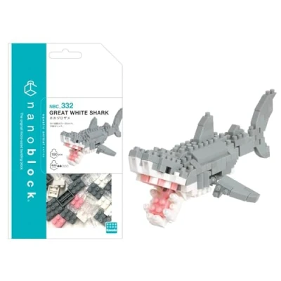 Afbeelding van Bandai nanoblock grote witte haai minifiguur van bakstenen bouwspel pixel dieren modelbouwset NBC332