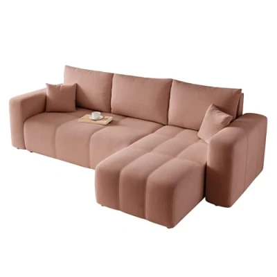 Afbeelding van GREKPOL Pedro Hoekbank met slaapfunctie en bedlade, 145 x 248 cm, 3 zits, slaapbank, roze