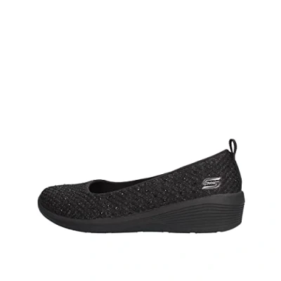 Afbeelding van Skechers Arya Sweet Glitz slip on sneakers voor dames, Zwart Metallic Knit Gunmetal Trim Bbk