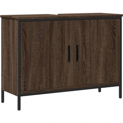 Afbeelding van Wastafelkast 80x30x60 cm bewerkt hout bruin eikenkleurig