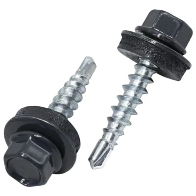Afbeelding van SKIR&#039;CO (50 stuks) dakschroeven zeskantkop 4,8 x 25 mm zelfborende schroeven beschilderd met EPDM sluitringen (antracietgrijs RAL 7016)